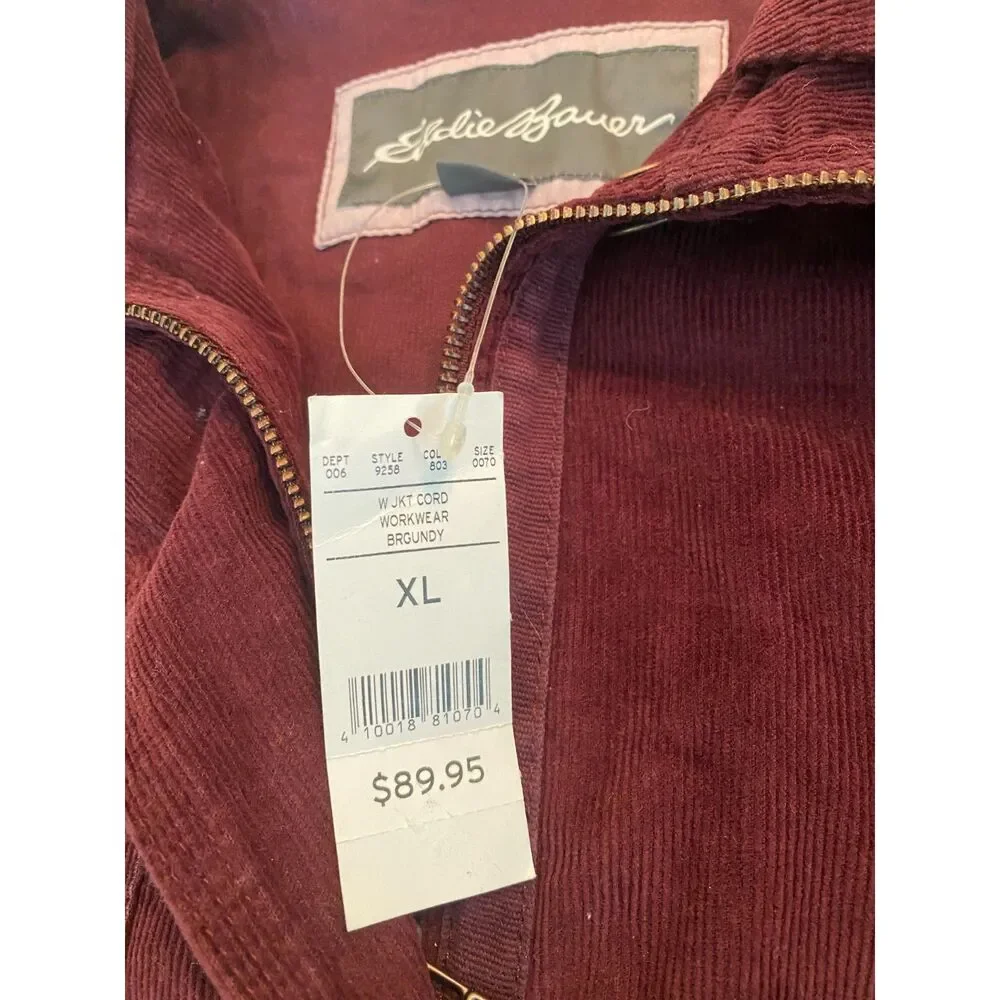 Eddie Bauer Corduroy Trucker Women's Jacket XL Burgundy Workwear Utility NWT - Picture 3 of 9